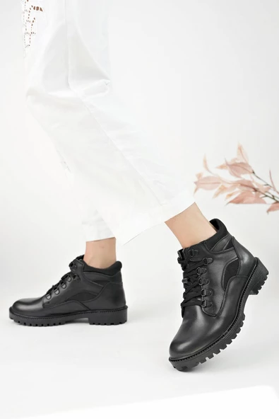 Muggo Best Garantili Kadın Günlük Hakiki Deri Kışlık Bağcıklı Bot - 6