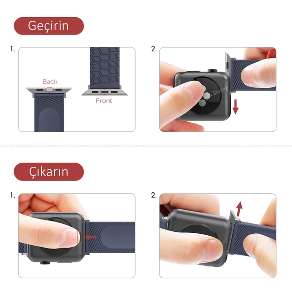 Kordon Kayış Apple Watch ile Uyumlu 42-44-45mm Alerjen İçermez Malzeme WA03 - 11