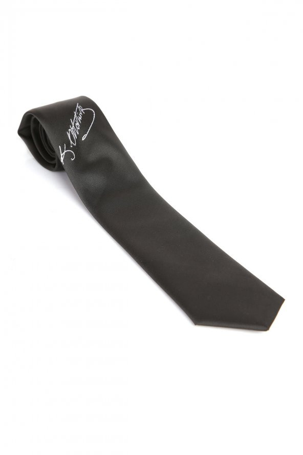 Atatürk İmza Desenli Dokuma Klasik Siyah Kravat - AK-16 ürün görseli