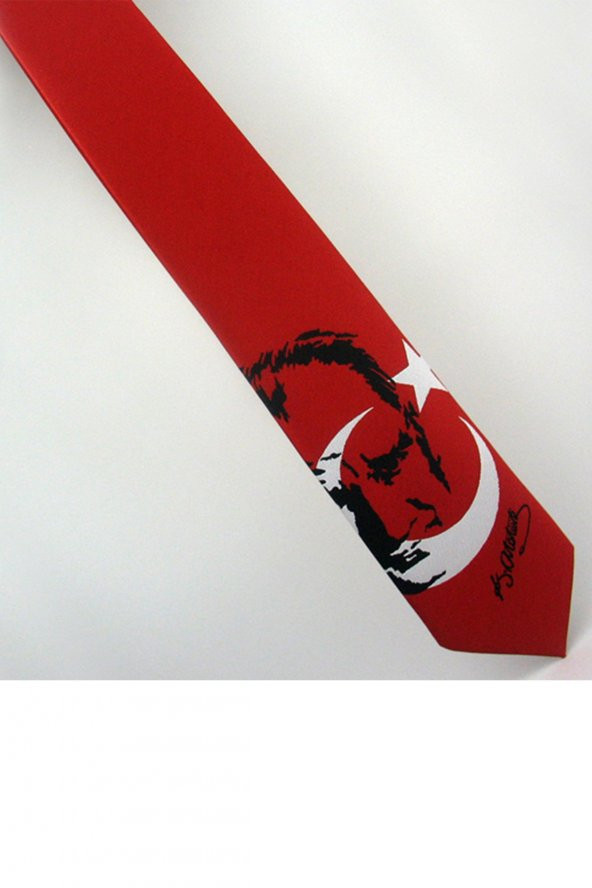 Ay-Yıldız ve Atatürk Desenli Dokuma Kırmızı Kravat - AK-06 ürün görseli