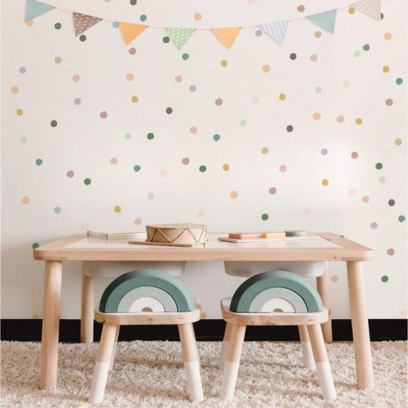 Duvar Çıkartmaları Puantiyeli Pastel Tonlama 4 cm 140 Adet
