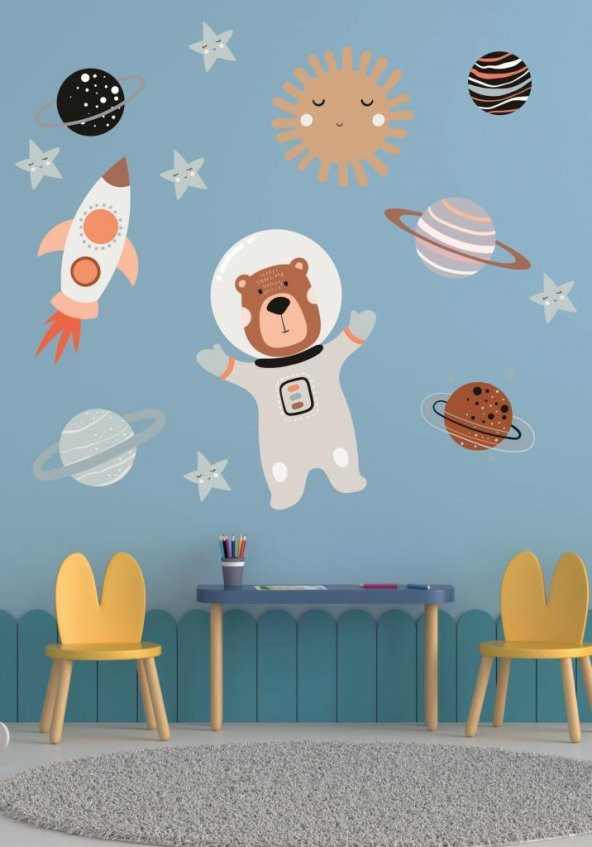 Çocuk odası gezegenleri için uzay elementleri 60 x 50 cm 1 adet Çocuk Odası Duvar Sticker Dekorasyon MD 1