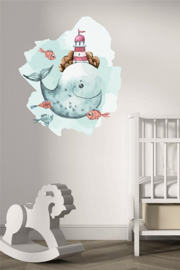 Balina Karikatür Deniz Duvar Sticker Çocuk Odası DekorasyonM1 - 1