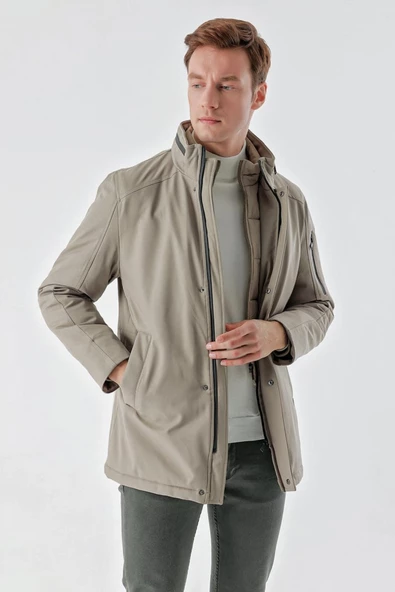 Slimfit Dik Yaka Fermuar Ve Çıtçıt Kapamalı Gizli Kapşonlu Yan Cepli Astarlı Kapitone Mont - Resim 4