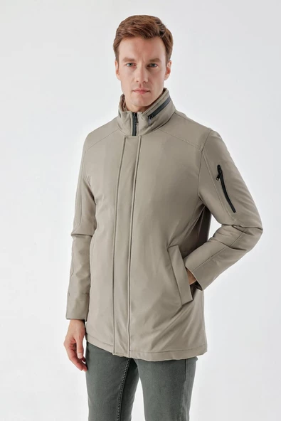 Slimfit Dik Yaka Fermuar Ve Çıtçıt Kapamalı Gizli Kapşonlu Yan Cepli Astarlı Kapitone Mont - Resim 5