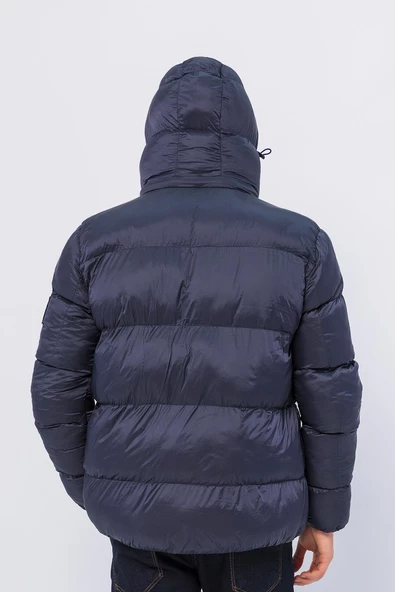 Erkek Kapüşonlu Fermuarlı Cepli Kışlık Şişme Kısa Mont - 8