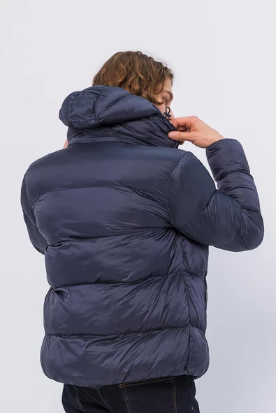 Erkek Kapüşonlu Fermuarlı Cepli Kışlık Şişme Kısa Mont - 9