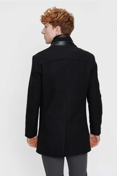 Slimfit Hakim Yaka Düğme Kapamalı Yan Cepli Yakası Kürklü Astarlı Tek Yırtmaçlı Kaşe Kaban - 6