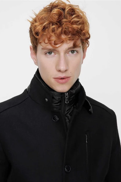 Slimfit Hakim Yaka Düğme Kapamalı Yan Cepli Yakası Kürklü Astarlı Tek Yırtmaçlı Kaşe Kaban - 5