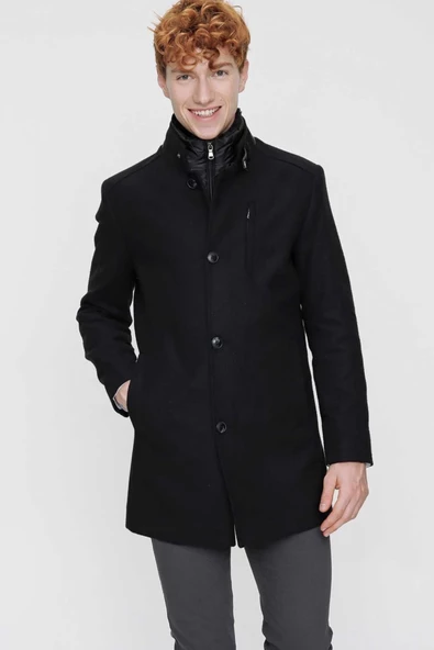 Slimfit Hakim Yaka Düğme Kapamalı Yan Cepli Yakası Kürklü Astarlı Tek Yırtmaçlı Kaşe Kaban - 3