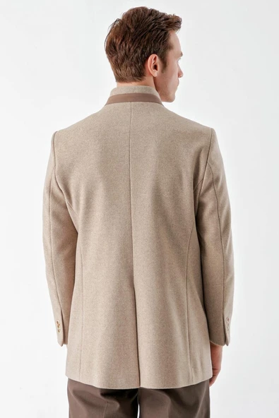 Slimfit Hakim Yaka Düğmeli Yan Cepli Astarlı Tek Yırtmaçlı Kaşe Kaban - 6