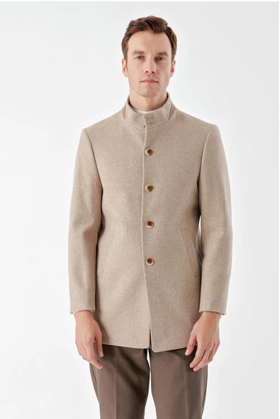 Slimfit Hakim Yaka Düğmeli Yan Cepli Astarlı Tek Yırtmaçlı Kaşe Kaban - 2