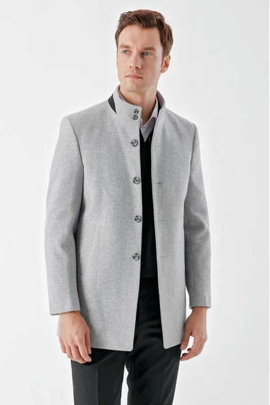 Slimfit Hakim Yaka Düğmeli Yan Cepli Astarlı Tek Yırtmaçlı Kaşe Kaban - 9