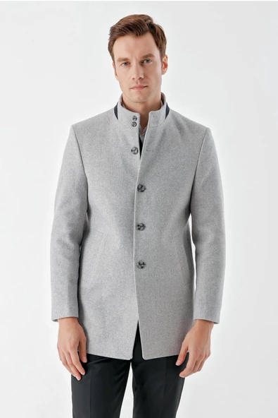 Slimfit Hakim Yaka Düğmeli Yan Cepli Astarlı Tek Yırtmaçlı Kaşe Kaban - 10