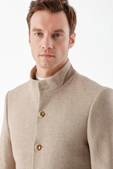 Slimfit Hakim Yaka Düğmeli Yan Cepli Astarlı Tek Yırtmaçlı Kaşe Kaban - 5