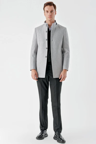 Slimfit Hakim Yaka Düğmeli Yan Cepli Astarlı Tek Yırtmaçlı Kaşe Kaban - 7