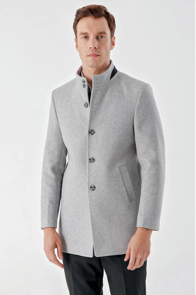 Slimfit Hakim Yaka Düğmeli Yan Cepli Astarlı Tek Yırtmaçlı Kaşe Kaban - 11