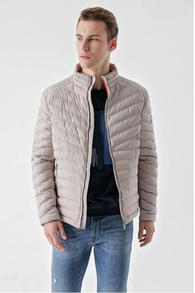 Slimfit Fermuar Kapamalı Dik Yaka Yan Fermuar Cepli İçi Renkli Kapitone Mont - Resim 3