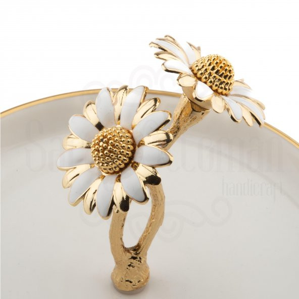 Porselen Servis Sunum Tabağı Beyaz Papatya 15 Cm Porselen Servis Altın - 2