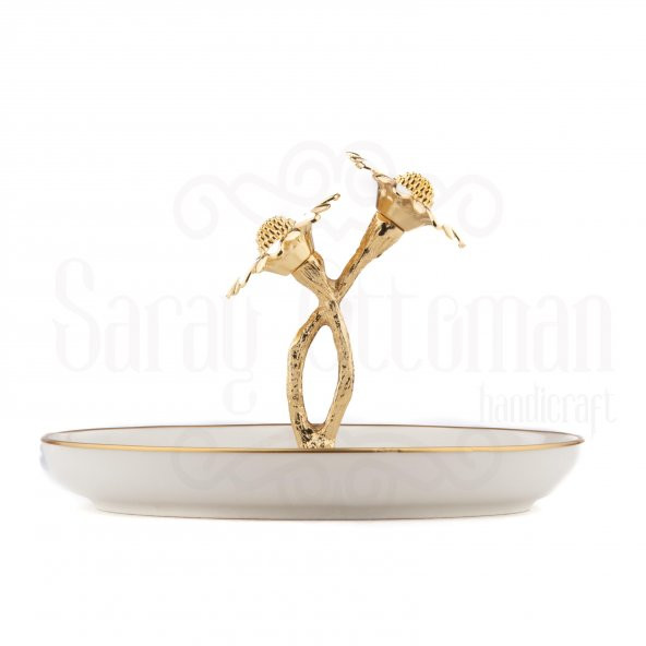 Porselen Servis Sunum Tabağı Beyaz Papatya 15 Cm Porselen Servis Altın - 3