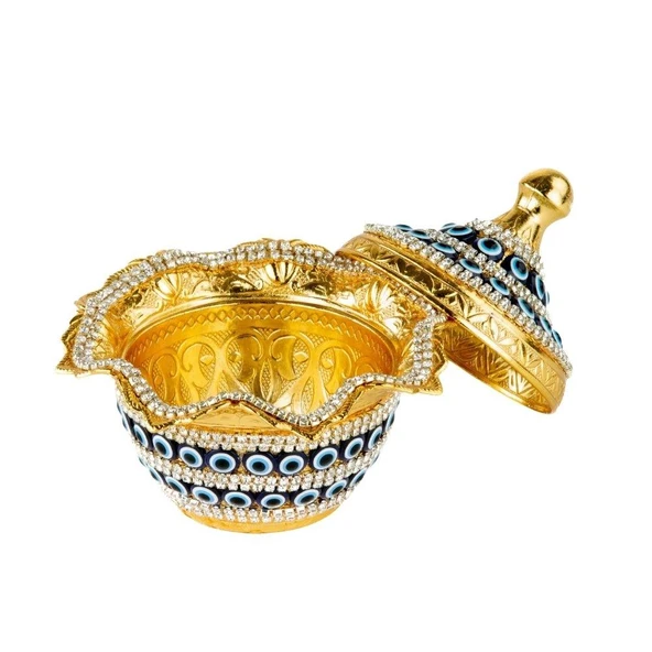 Nazar ve Swarovski Taşlı Şekerlik Drajelik Dekoratif Büyük Yuvarlak Lalegül Altın - 4