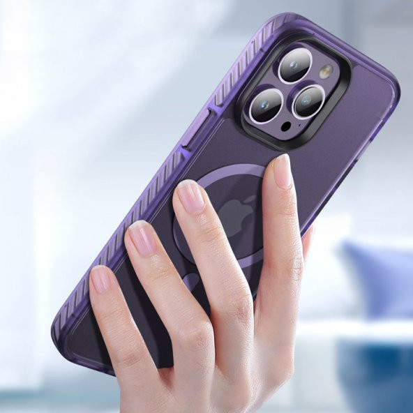 Apple iPhone 14 Pro Max Kılıf Mat Arka Yüzey Magsafe Locik Kapak - 8