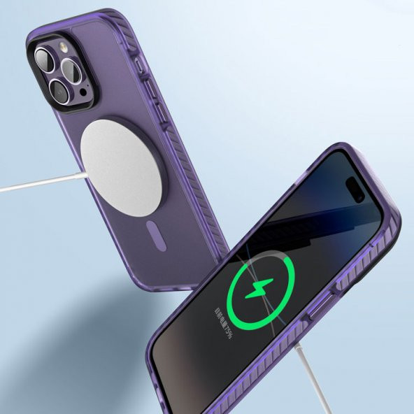 Apple iPhone 14 Pro Max Kılıf Mat Arka Yüzey Magsafe Locik Kapak - 9