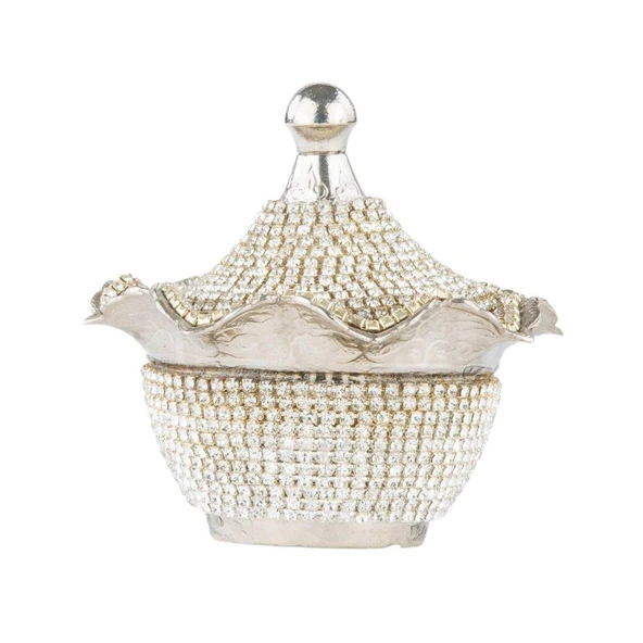 Swarovski Taşlı Şekerlik Drajelik Dekoratif Küçük Yuvarlak Lalegül Nikel