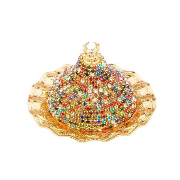 Renkli Taşlı Lokumluk Kahve Yanı Çikolatalık Drajelik Kubbeli No.2 Sarı