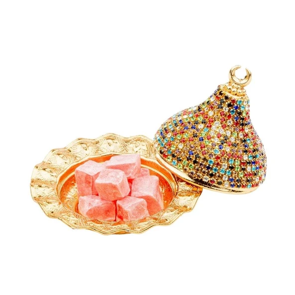 Renkli Taşlı Lokumluk Kahve Yanı Çikolatalık Drajelik Kubbeli No.2 Sarı - 3