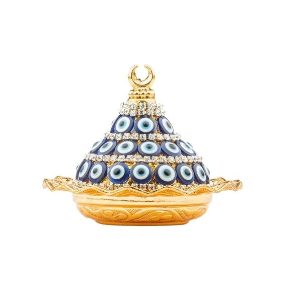 Nazar ve Swarovski Taşlı Lokumluk Kahve Yanı Çikolatalık DrajelikKubbeli No.2 Sarı