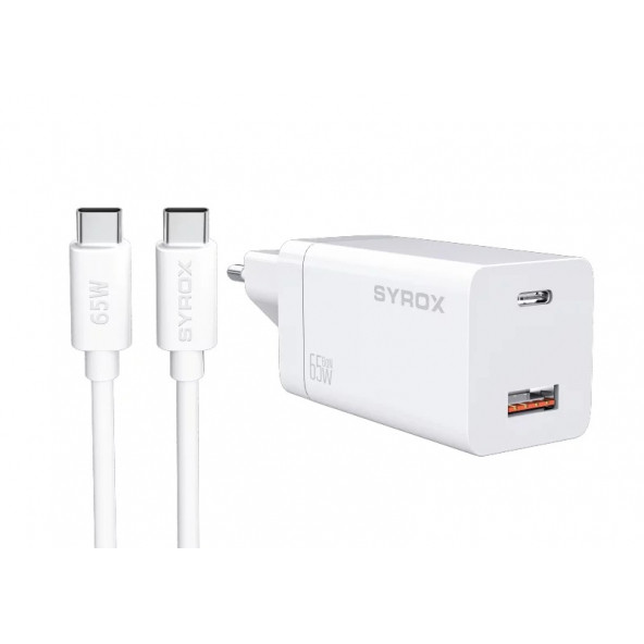 Syrox GAN65T SuperFast 65W USB 3.0 + PD GaN Type-C to Type-C Kablolu Şarj Aleti 65W Süper Hızlı Şarj Adaptörü - 3