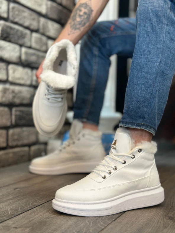 BA0151 İçi Kürklü Bağcıklı Beyaz Erkek Tarz Spor Bot - Resim 3