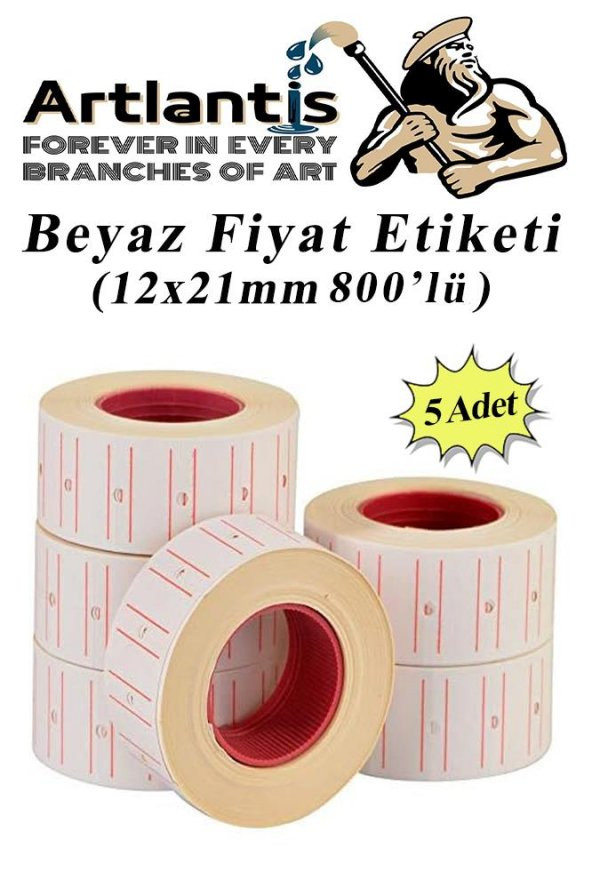 Fiyat Etiketi Beyaz 800lü 5 Paket 12x21mm Beyaz Fiyat Etiketi Mx-5500 M5500 Hg979 Motex Etiket Makinesi Yedeğiart