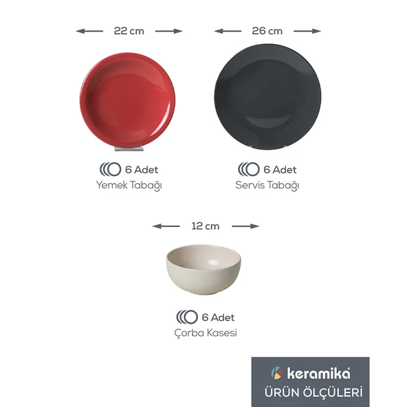 Keramika Noble Mix Yemek Takımı 18 Parça 6 Kişilik 030-520-623