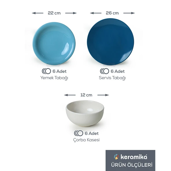 Keramika Blue Mix Yemek Takımı 18 Parça 6 Kişilik 031-413-420 - 4