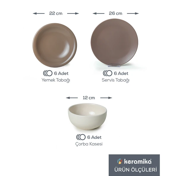 Keramika Brown Mix Yemek Takımı 18 Parça 6 Kişilik 950-958-977 - 4