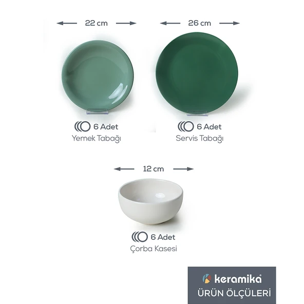 Keramika Green Mix Yemek Takımı 18 Parça 6 Kişilik 031-303-308