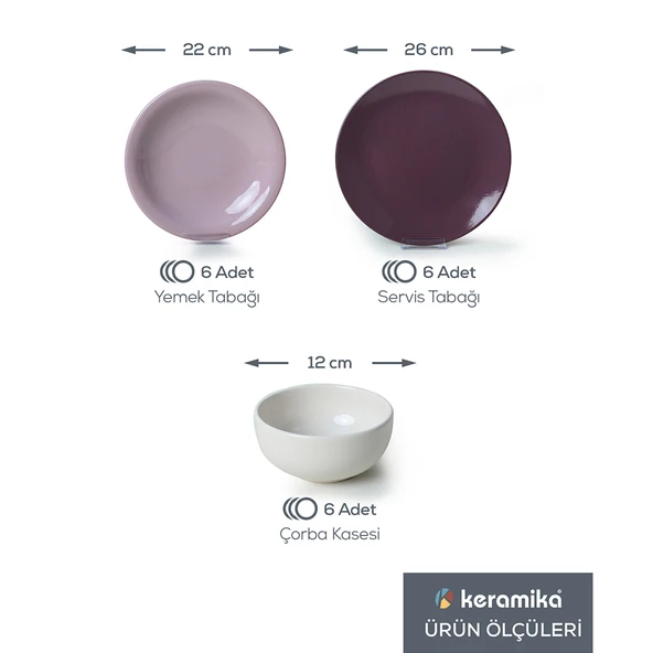 Keramika Purple Mix Yemek Takımı 18 Parça 6 Kişilik 031-451-498 - 4