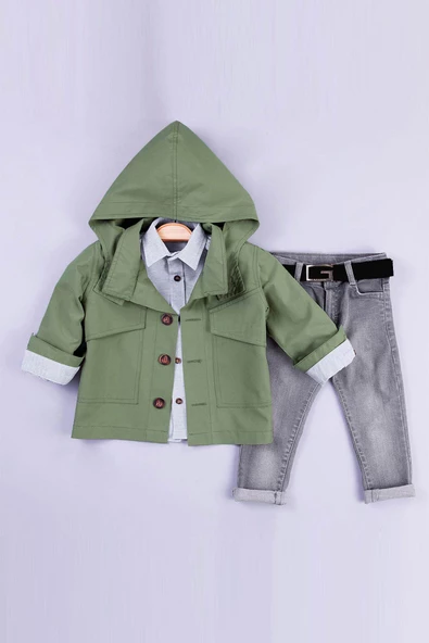 Kapüşonlu Cepli Erkek Çocuk Trençkot Takım   (39769093) - 7