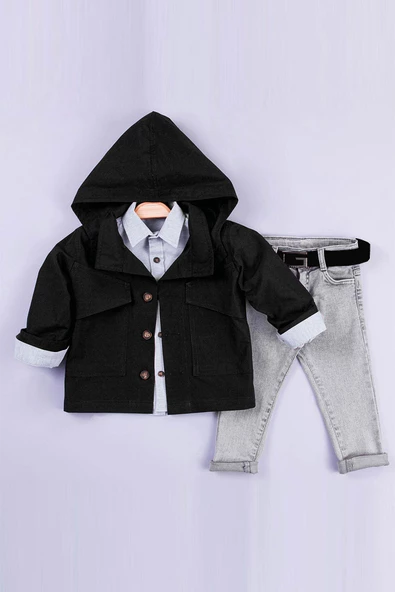 Kapüşonlu Cepli Erkek Çocuk Trençkot Takım   (39769093) - 5