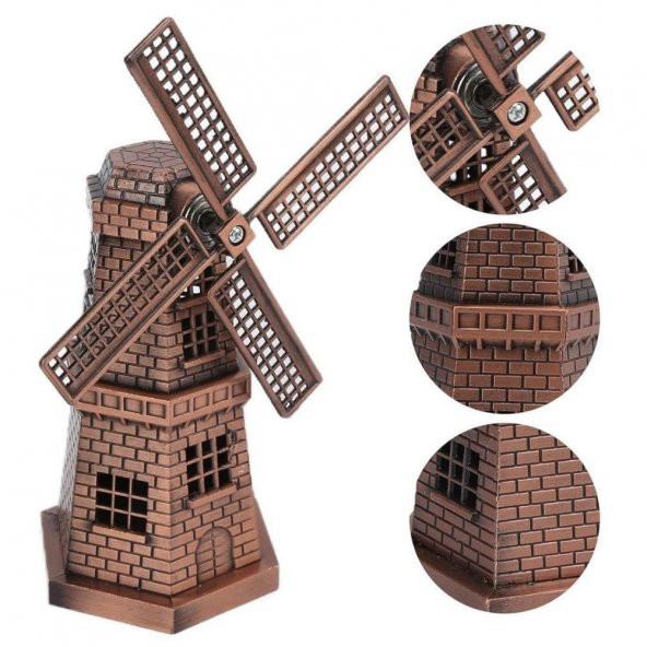 Vintage Metal Hollanda Yel Değirmeni Biblo Antik Bakır 17 cm - 2