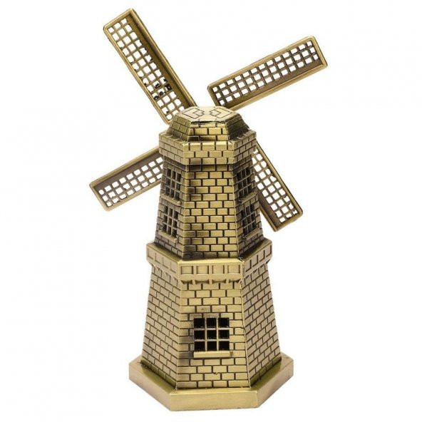 Vintage Metal Hollanda Yel Değirmeni Biblo Antik Bronz 17 cm - 2