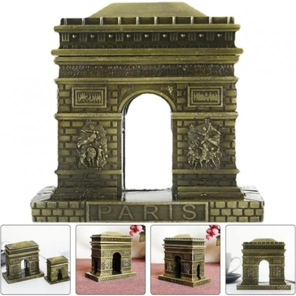 Vintage Metal Fransa Paris Zafer Kemeri Biblo Antik Bronz 8 cm - Resim 5