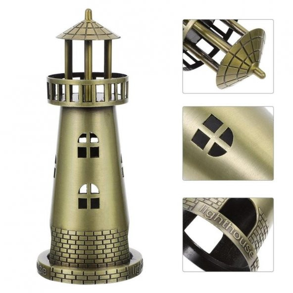 Vintage Metal Deniz Feneri Biblo Antik Bronz 18 cm - Resim 3