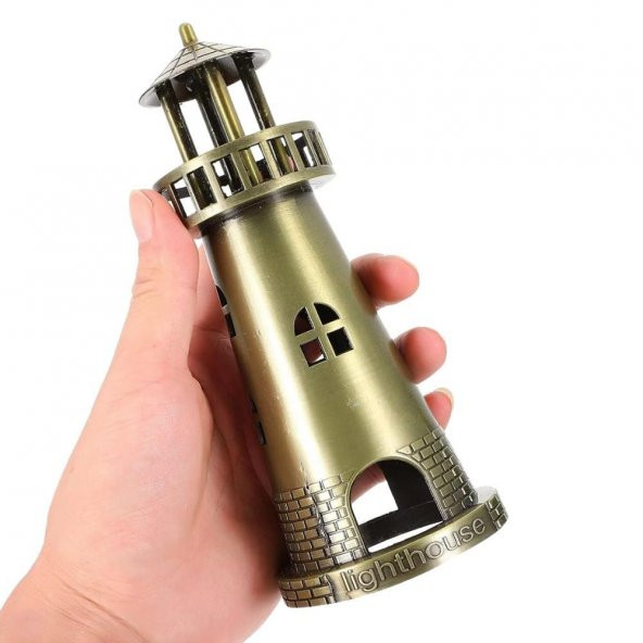 Vintage Metal Deniz Feneri Biblo Antik Bronz 18 cm - Resim 4