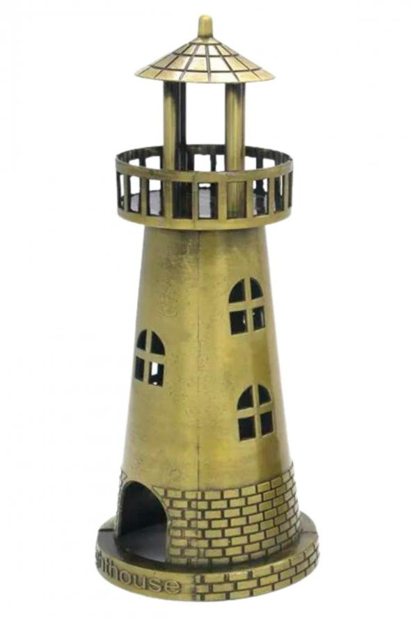 Vintage Metal Deniz Feneri Biblo Antik Bronz 18 cm - Resim 7