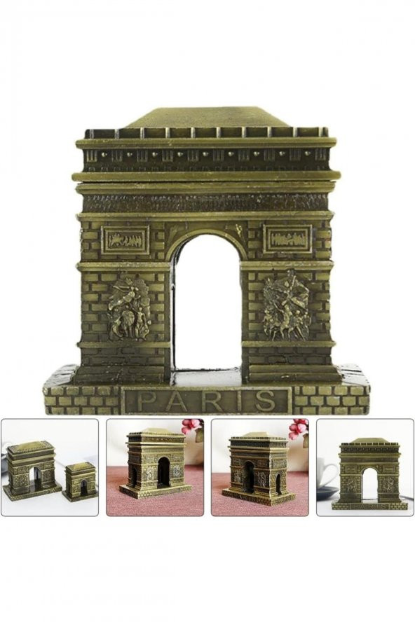 Vintage Metal Fransa Paris Zafer Kemeri Biblo Antik Bronz 8 cm - Resim 10