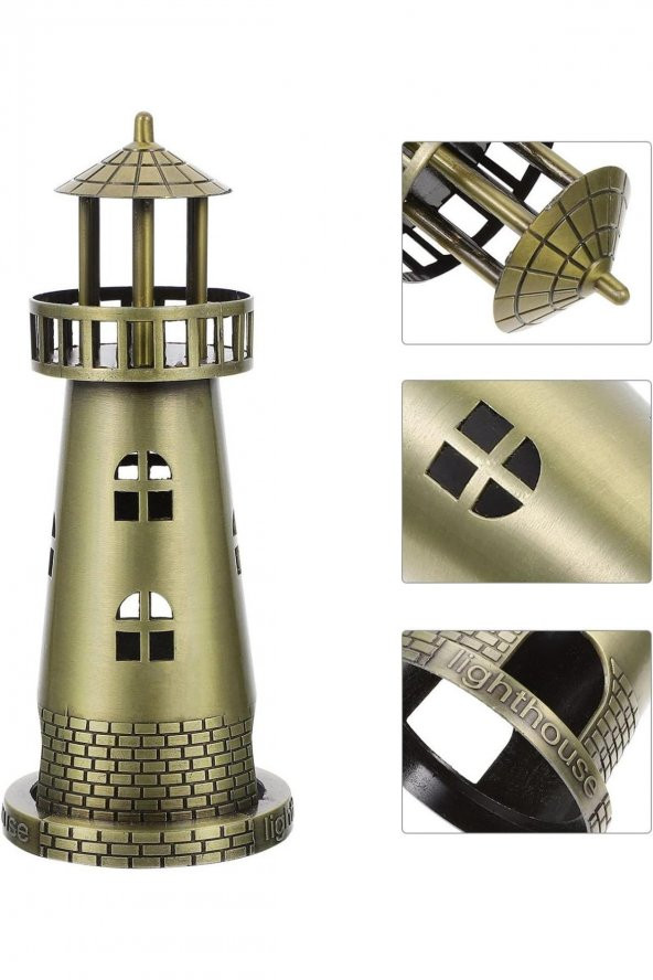 Vintage Metal Deniz Feneri Biblo Antik Bronz 18 cm - Resim 8