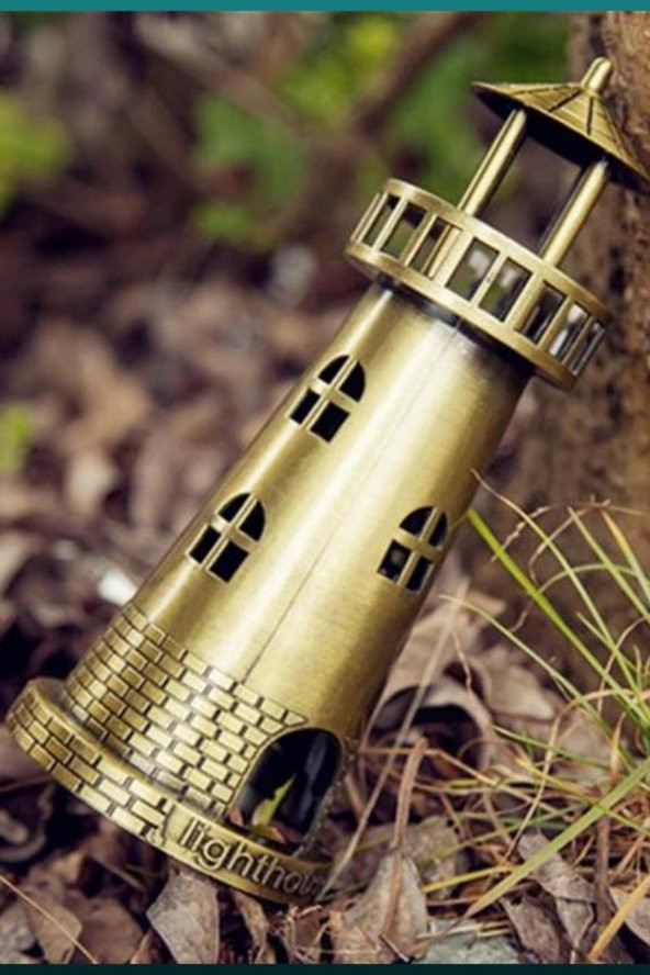 Vintage Metal Deniz Feneri Biblo Antik Bronz 18 cm - Resim 9